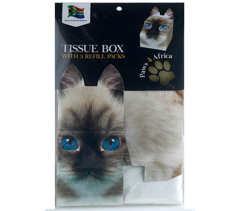 Paws 4 Africa Cat tissue box with refills | Meister Trading | The Cat Product Specialist