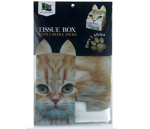 Paws 4 Africa Cat tissue box with refills | Meister Trading | The Cat Product Specialist